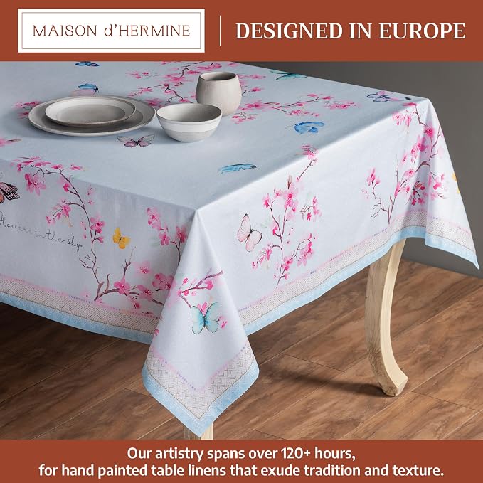 Maison d' Hermine Table Cloth Rectangle Table 100% Cotton 60 x 90 Inches Tablecloth Reusable Decorative for Dining Kitchen Room Farmhouse Party Home Hotel Restaurant Spring Summer - Blossoms in Spring