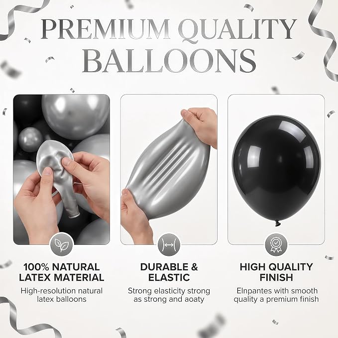 Balloon Column Kit for Floor-Balloon Columns with Stand, Base and Pole,Balloon Tower Backdrop Decoration for Wedding, Baby Shower, Birthday Party, or Bachelorette Parties (BLACK SILVER)