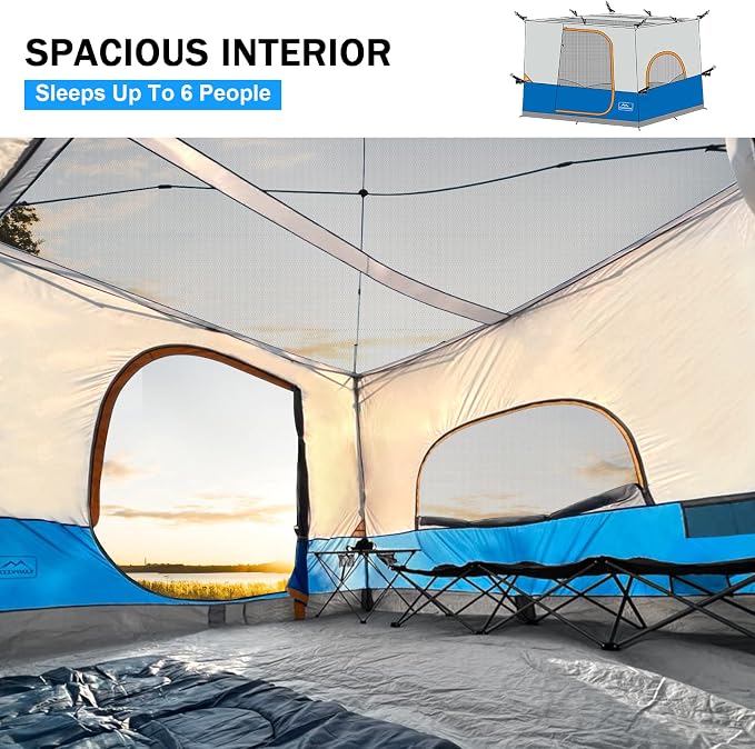 KAMPKEEPER Camping Inner Tent for Pop Up Canopy, Converts 10'x10' Straight Leg Canopy into Camping Tent–Fully Vented Roof(Top & Frame NOT Included) (Light Blue, Classic)