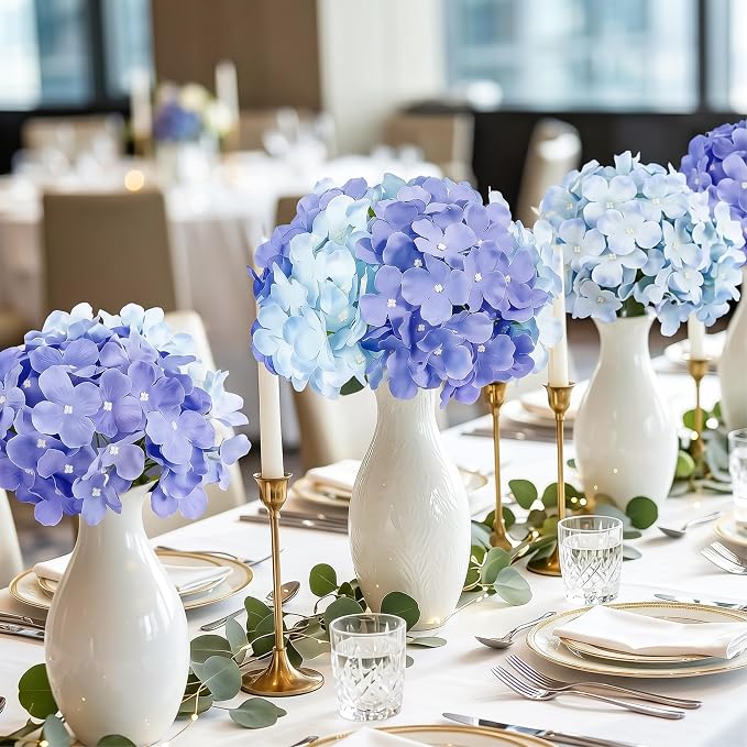 Auihiay 64Pcs Hydrangea Artificial Flowers Bulk, Faux Hydrangea Flowers Heads with Stems for Wedding Centerpieces Engagement Anniversary Birthday Housewarming(Mixed Purple)