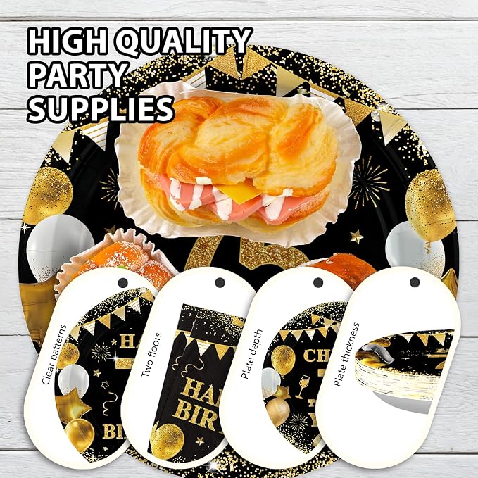 Grencian 96PCS 75th Birthday Party Decorations 75th Birthday Plates and Napkins Disposable Paper Tableware Set for Men Women Cheers to 75 Years Old Party Supplies, Serves 24