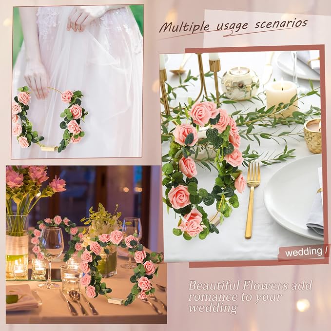 15 Pcs Metal Floral Centerpiece Table Decorations Hoop Centerpiece with Stand Gold Centerpieces for Table 15 Wooden Holders 30 Artificial Flowers 30 Leaves for Wedding DIY Craft Decor(10 Inch,Pink)