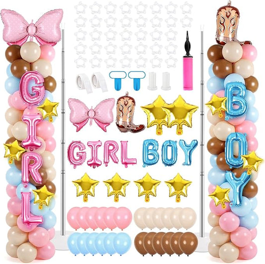2 Sets Western Cowgirl Theme Balloon Column Stand Kit Boots and Pink Bows Balloons 5.57ft Adjustable Balloon Tower Stand with Bases Arch Column for Baby Shower Gender Reveal Birthday Party Decor