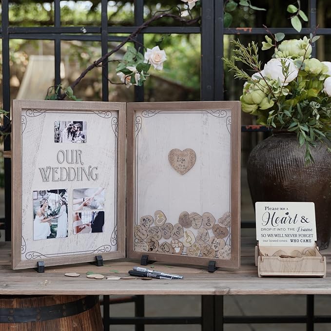 Y&K Homish Guest Book for Wedding Alternative Rustic Wedding Decorations for Reception Wedding Signs Guest Book with Pen Disply Wedding Picture Frame