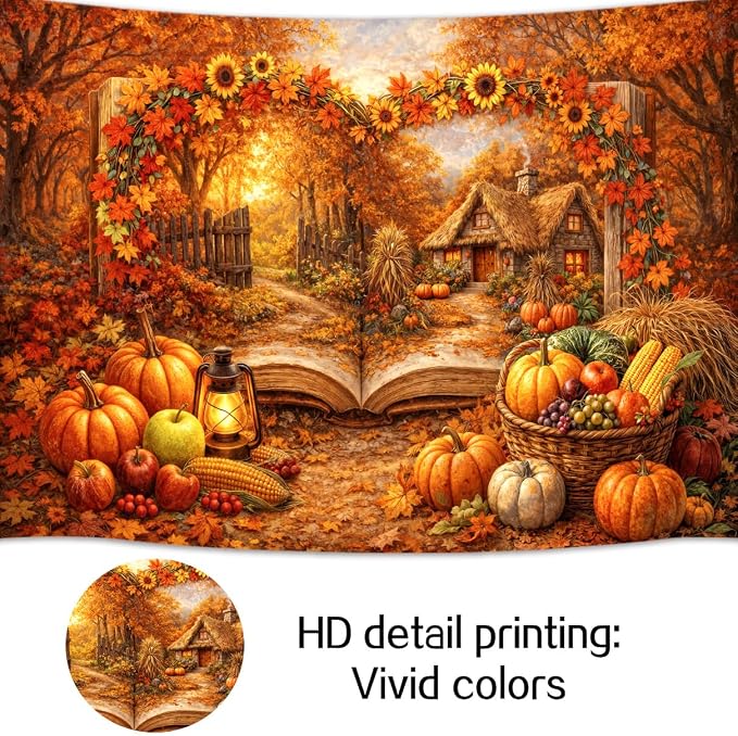 7 x 5 ft Fall Photo Backdrops for Photography Autumn Fairy Wonderland Storybook Pumpkin Magic Garden Thanksgiving Backdrop Maple Leaves Thanksgiving Photoshoot Portrait Photo Backdrops Decorations