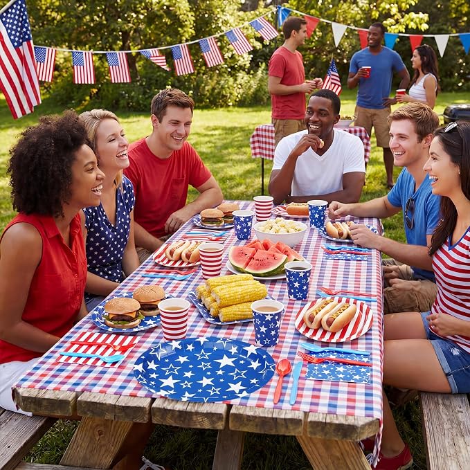 Pajean 350 Pcs 4th of July Party Decorations 12 inch Disposable Patriotic Oval Plates and Napkins Heavy Duty Star Stripe Paper Tableware Set for 50 Guests 250th Independence Party Supplies