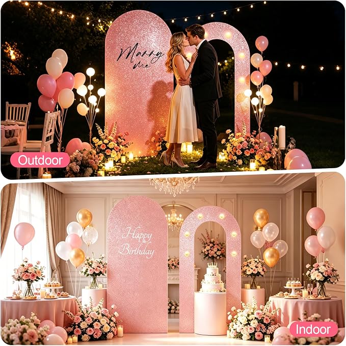 6FT Arch Backdrop with Stand Set, Lighted Arch Set, No-Tip Stability Glow Foam Board Photo Booth Background for Wedding Birthday Party Ceremony Baby Shower Banquet Decoration Reusable - Pink