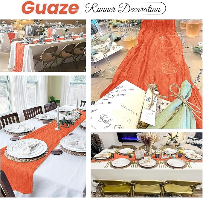 6 Pack Orange Cheesecloth Table Runner 20 x 120 inch Gauze Table Runners 10 FT Long,Semi Sheer Cheese Cloth Fabric Table Runner Bulk for Wedding,Party,Baby Shower,Bridal Shower Decoration