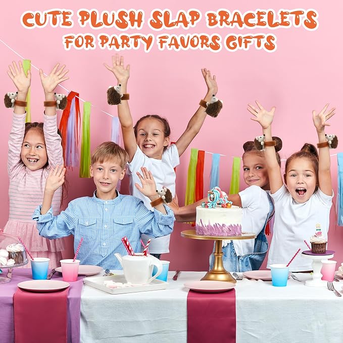 Lenwen 8 Pcs Hedgehog Stuffed Animals Slap Bracelets for Kids Plush Animal Slap Snap Bracelets Bulk Hedgehog Wrist Bands Adopt an Animal School Students Gifts Party Favors for Boys Girls Classroom