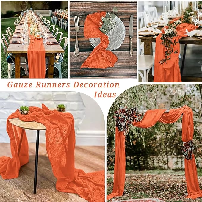 12 Pack Cheesecloth Table Runner, 35 x 120 Inch Boho Orange Cheese Cloth Table Runner 10 ft Gauze Table Runners for Wedding Baby Shower Party Birthday Home Decorations