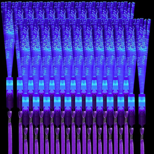 Zhanmai 24 Pieces Upgraded Glow Fiber Wands Sticks LED Light Fiber Optic Wands LED Flashing Glow Sticks Bulk for Wedding Party Favors(Purple)