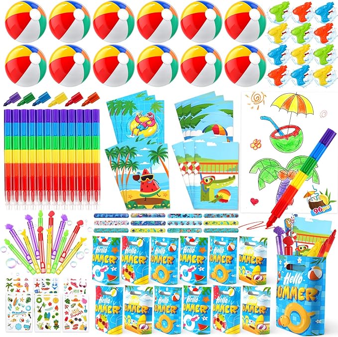 INNOCHEER Pool Party Favors Beach Party Favors for Kids 3-4-5-8-12, 96PCS Goodie Bags Stuffers for Kid Summer Toys, Beaches Balls, Coloring Books Beach Toy for Kids 4-8-12 Pool Party Supplies