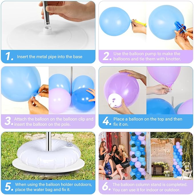 2 Sets Blue Purple Balloon Column Stand Kit with 99 Blue Purple Foil Balloons 10 Palm Leaf 5.57ft Adjustable Balloon Tower Stand with Bases Adjustable Arch Column for Tropical Birthday Party Decor