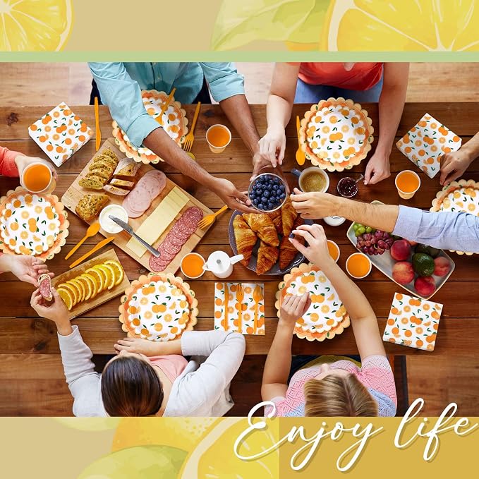 Funnymoom 400 Pcs Orange Party Supplies for 50 Guest Cutie Is on The Way Disposable Plates Napkin Cup Spoon Fork Knives for Tangerine Summer Outdoor Picnic Birthday Baby Shower Party Supplies