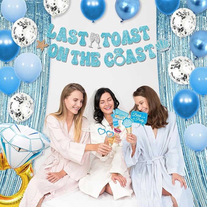 Last Toast on The Coast Bachelorette Decorations - Blue Party Favors Include Banner, Temporary Tattoos, Bride Balloons and Decor