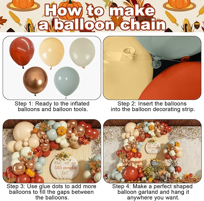 Fall Balloon Arch kit, 122Pcs Thanksgiving Balloon Garland, Beige Burgundy Dusty Green Ivory White Metallic Gold Balloons for Autumn Birthday Harvest Baby Shower Fall Little Pumpkin Party Decorations