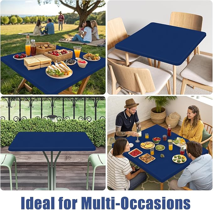 Moosfor Spandex Square Table Cloth 6 Pack, Elastic Fitted Tablecloths for Picnic, Stretch Washable Patio Table Cover for Outdoor, Camping, Banquet and Parties (Navy, 34"x34")