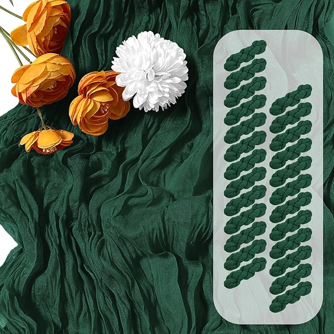 25 Pack Emerald Green Cheesecloth Table Runner 17 x 108 Inch Gauze Table Runner Fabric Semi Sheer Cheese Cloth Table Runner Bulk for Rustic Romantic Wedding Baby Shower Table Decoration