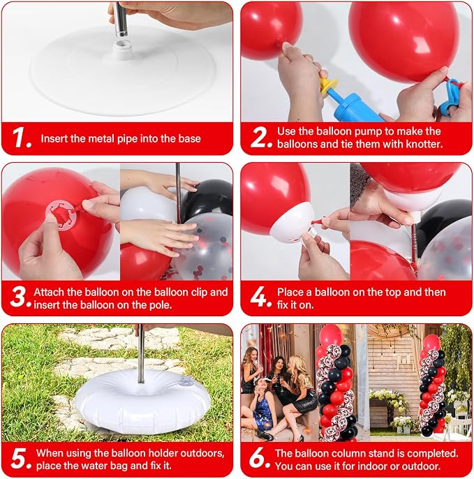 2 Sets Red and Black Balloon Column Stand Kit with 100 Balloons Adjustable Balloon Tower Stand with Bases for Floor Confetti Balloons Column Kit for Graduation Birthday Appreciation Party Decor