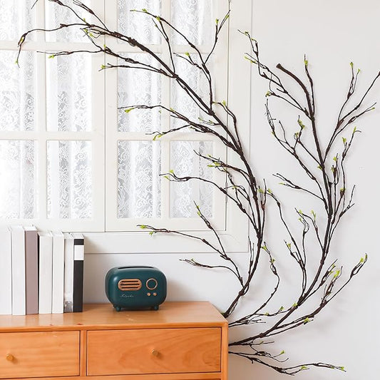 Daifunli 118 Inch Malleable Artificial Tree Branches Twigs Bendable Vines Rattan Cherry Blossom Trunk Ivy Grapevines for Decorating Faux Fake Hanging Plants Willow Garland for Home X'Mas Decoration
