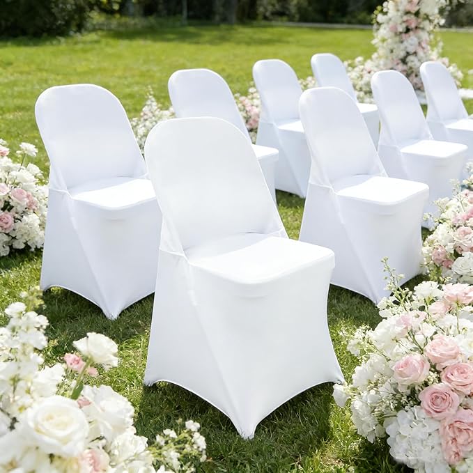 40PCS Stretch Spandex Folding Waterproof Chair Covers,Universal Fitted Chair Cover Protector for Wedding Party Banquet Holidays Celebration Decoration(40, White New)