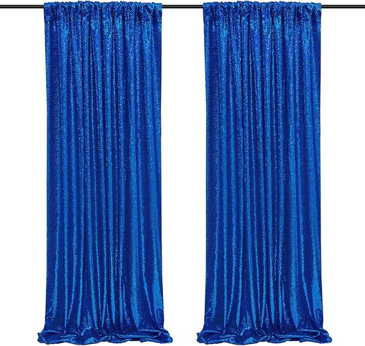 Royal Blue Sequin Backdrop Curtains,2 Panels 2FTx8FT Blue Curtain Backdrop Glitter Party Decorations Background Drapes for Wedding Birthday Anniversary Graduation Photo Booth Decor