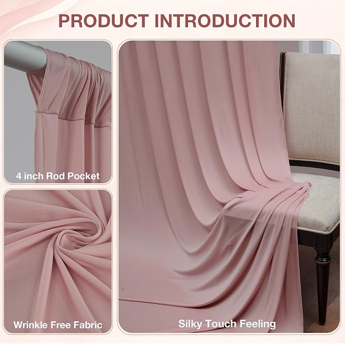 30ftx10ft Wrinkle Free Dusty Pink Backdrop Curtains for Parties, Silky Polyester Photo Backdrop Drapes 6 Panels 5x10ft Back Drop Cloth for Wedding Birthday Baby Shower Photography Background