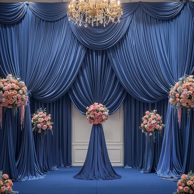 40x10FT Navy Blue Backdrop Curtains for Wedding Parties, Wrinkle Free Polyester Photography Backdrop Drapes for Wedding Baby Shower Birthday Parties Stage Background Stand Decorations 4x10ft,10 Panels