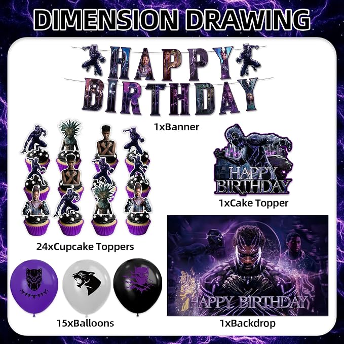 42Pack Black Panther Party Supplies Kit Set Include Banner ,Cake Topper ,Backdrop ,Balloons for Party Decorations (YE5)