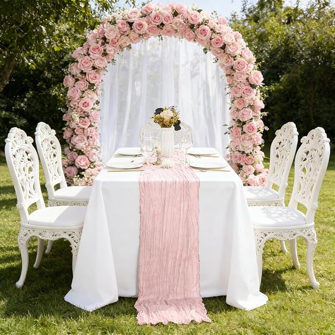 20 Pack Pink Cheesecloth Table Runner 10FT Boho Gauze Fabric Cheese Cloth Table Runners for Wedding ,Party,Baby Shower, Bridal Party, Rustic Farmhouse and Table Decorations