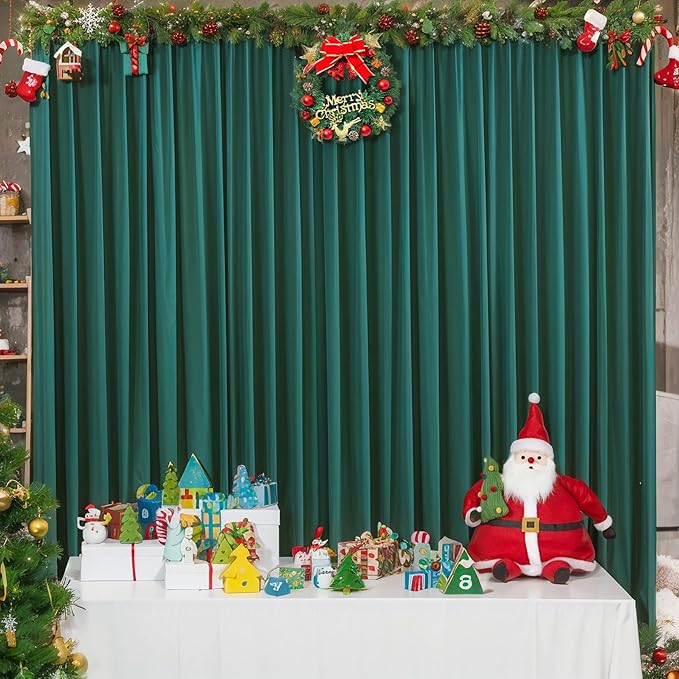 8x10FT Hunter Green Backdrop Curtains for Wedding Parties, Wrinkle Free Polyester Photography Backdrop Drapes for Christmas Birthday Parties Stage Background Stand Decorations 4x10ft,2 Panels