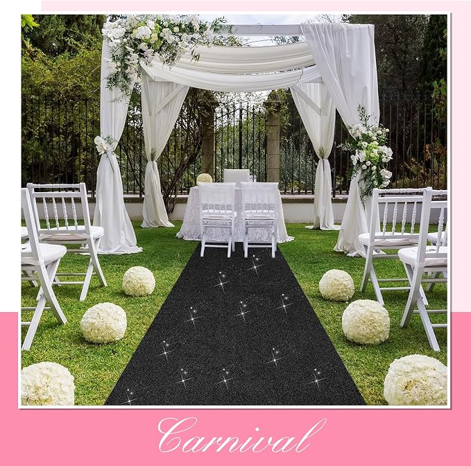 Shihanee Sequin Aisle Runner for Wedding Glitter Rug with Carpet Tape Sparkly Prom Outdoor Floor Birthday Carpet Runner for Ceremony Event Graduation Party(2 x 15 ft,Black)