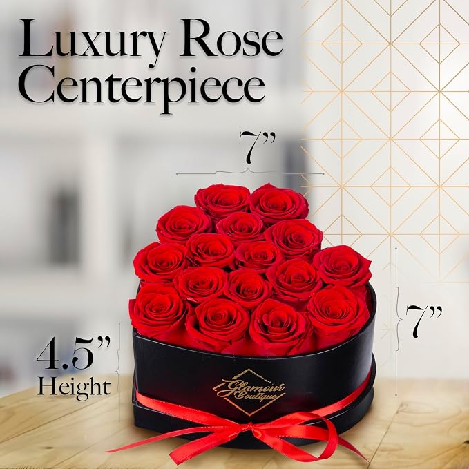 GLAMOUR BOUTIQUE 16 Flower Forever Heart Shape Box, for Mom, Eternal Preserved Roses Gifts for Her, Flowers Bouquet, for Birthday, Anniversary, Girlfriend - Red