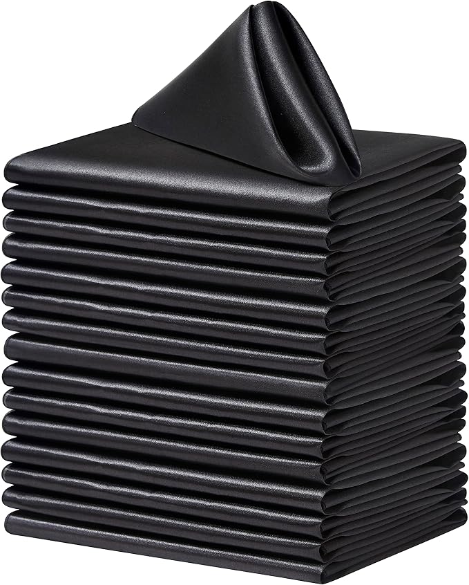 50 Pack Square Satin Dinner Napkins, 20x20 Inches Silky Soft Smooth Table Cloth Napkins for Restaurant Weddings Banquet Party Decoration, Black