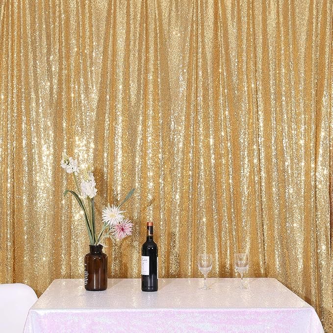 PartyDelight Gold Sequin Backdrop 6x7ft 4 Inch Rod Pocket | Dense 3mm sequins on mesh backing with 4 inch rod pocket for full body photos ceremony arches party walls and stage displays