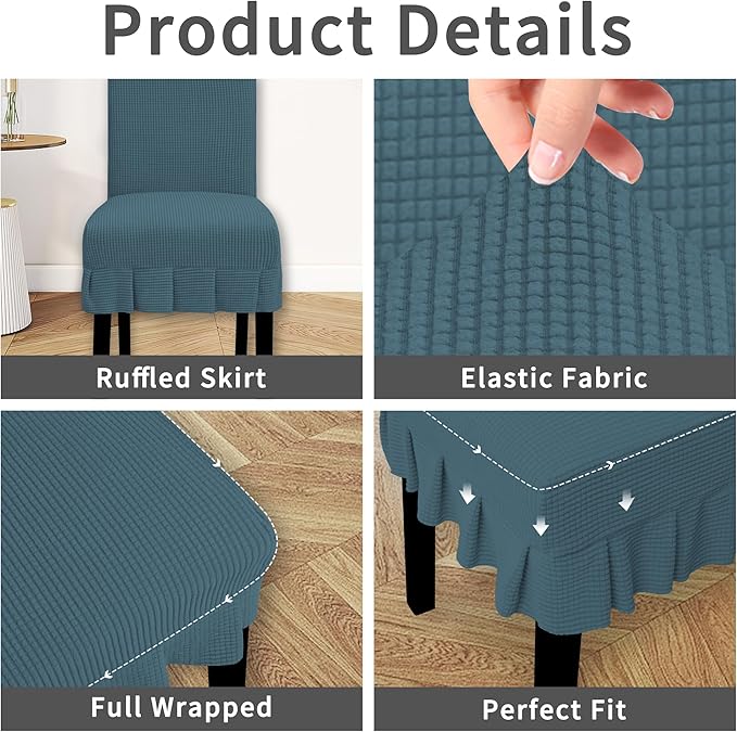 Easy-Going Dining Chair Covers Stretch Parsons Chair Slipcover with Skirt Chair Covers for Dining Room Restaurant Banquet (8 PCS, Bluestone)
