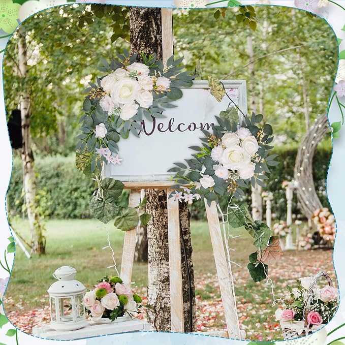 Wedding Arch Decorations 2 Pack - Reusable Artificial Hanging Flowers Floral Swag Greenery Garland for Wedding Welcome Sign Backdrop Bridal Ceremony Reception Backdrop Decoration