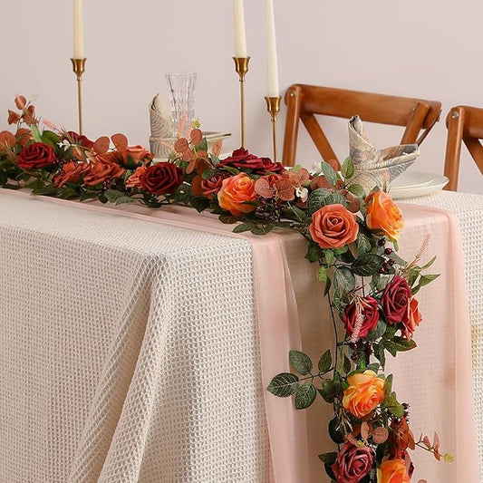 Garisey 2Pcs 5FT Terracotta Artificial Flower Garland Fall Floral Garland Burnt Orange Arch Rose Vine for Wedding Ceremony Party Backdrop Decor Arch Flowers Mantel Table Centerpieces Decorations