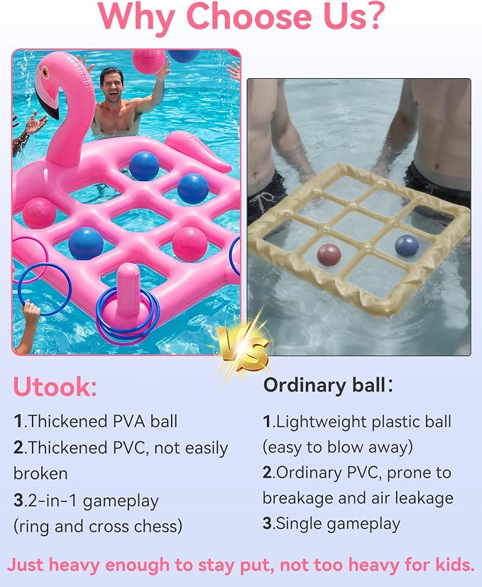 Utook Pool Party Toys Games Set -Giant Tic Tac Toe Pool Toy- 2-in-1 Inflatable Games -Thickened Leak-Proof PVC, Outdoor Water Toys for Toddlers Kids Age 4+, Use in Pool Beach Lawn