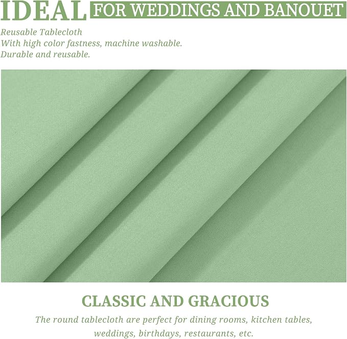 Showgeous 8 Pack Sage Green Round Tablecloth 90 Inch Table Cloth for Round Tables Polyester Tablecloths Table Cover for Dining Wedding Party