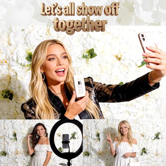 3D Flower Wall Backdrop - 6Pcs 16×24 Inch Artificial Rose Panels White Silk Floral Decor for Home Party Wedding Anniversary Birthday Photographic Studio Background & Decorative Fences