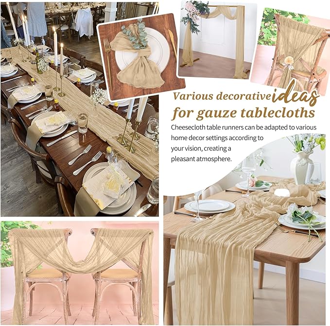 20 Pack Cheesecloth Table Runner Beige, Rustic Boho Gauze Fabric Table Runner Romantic Table Runner for Wedding, Festival, Birthday, Anniversary, Dinner and Outdoor Events (17.7 x 108 inch)