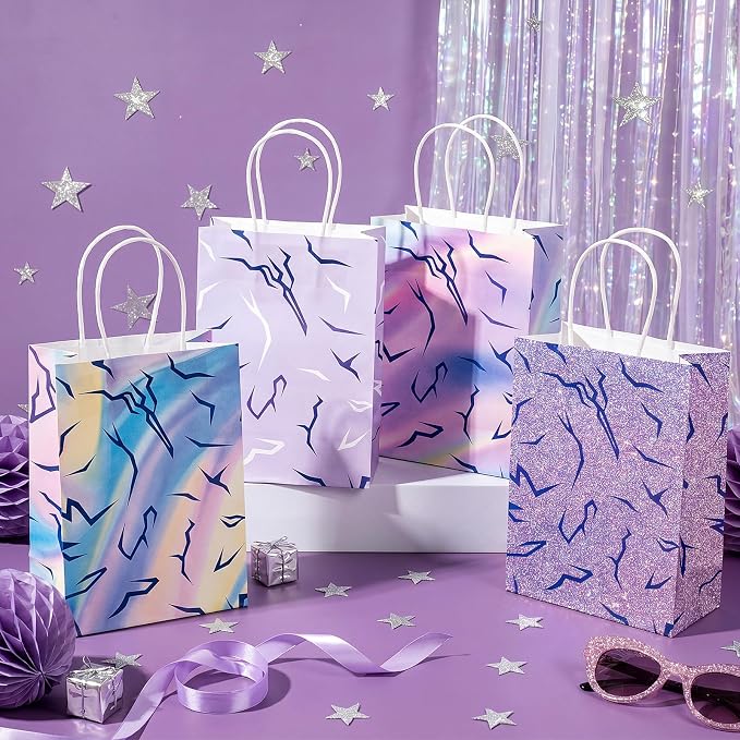 Tosstuki 16 Pcs Kpop Party Decorations, Kpop Party Favor Bags with Handles Purple Lightning Print Gift Bags for Anime Korean Movie Music Birthday Parties Supplies