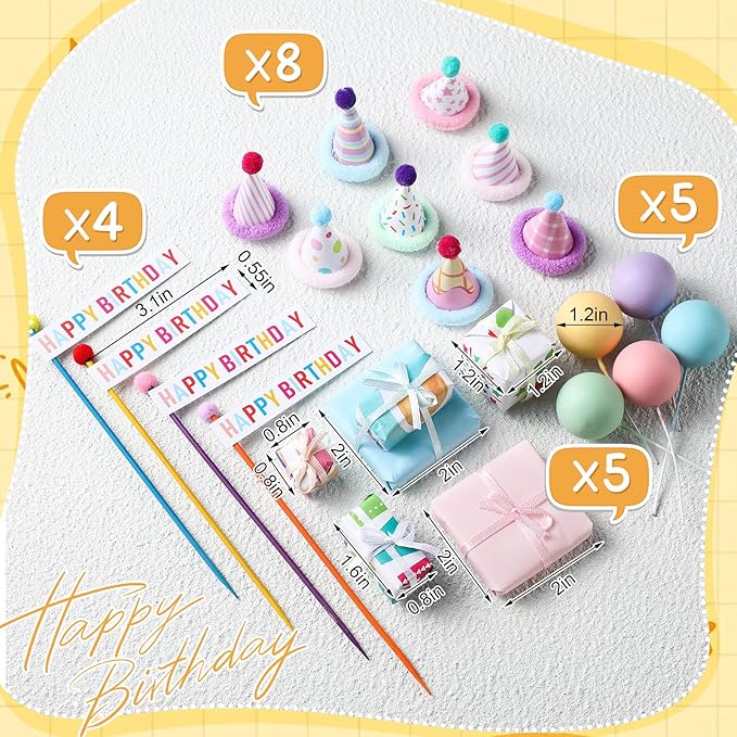 Weysat 22 Pcs Animal Birthday Party Decorations Animal Cake Cupcake Toppers with Mini Hats Miniature Flags Gift Boxes Balls for Jungle Safari Dollhouse Themed Birthday Party Favor Supplies, No Animals