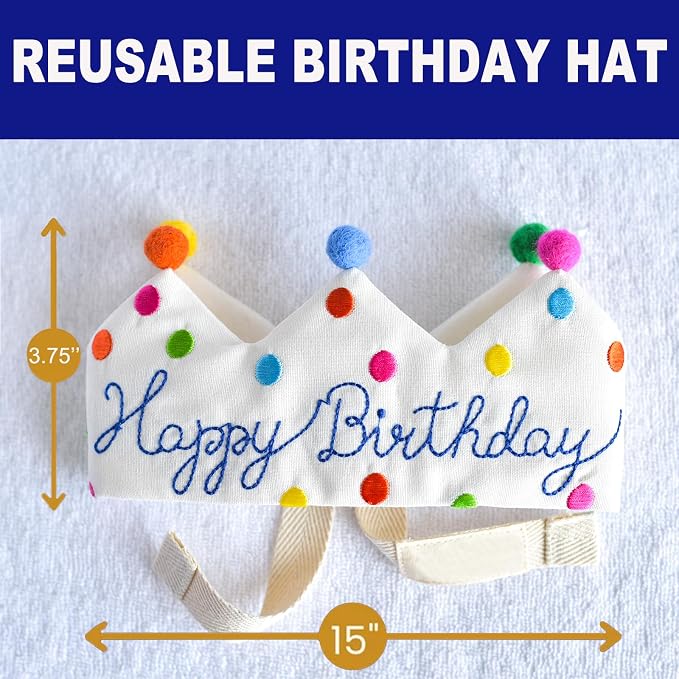 Personalized Hand Embroidered Birthday Hats Unique Happy Birthday Crowns Cute Party Hat for Boy Girl Fit All Ages