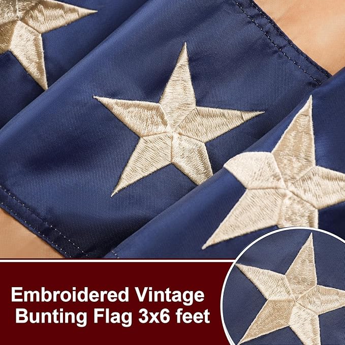 Bradford Vintage Bunting Flag 3X6 ft for Outdoor 250th Anniversary, Tea Staind American US Flag Buntings for Outside Patriotic 6 FT USA Pleated Fan with 3 Brass Grommets for 4th of July Memorial Day Decorations