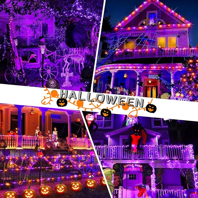 Decute 500LED 164FT Fairy String Lights Halloween Lights Silver Wire with Remote, Firefly Starry Light for DIY Christmas Tree Costume Wedding Party Table Centerpiece Decor Orange Purple