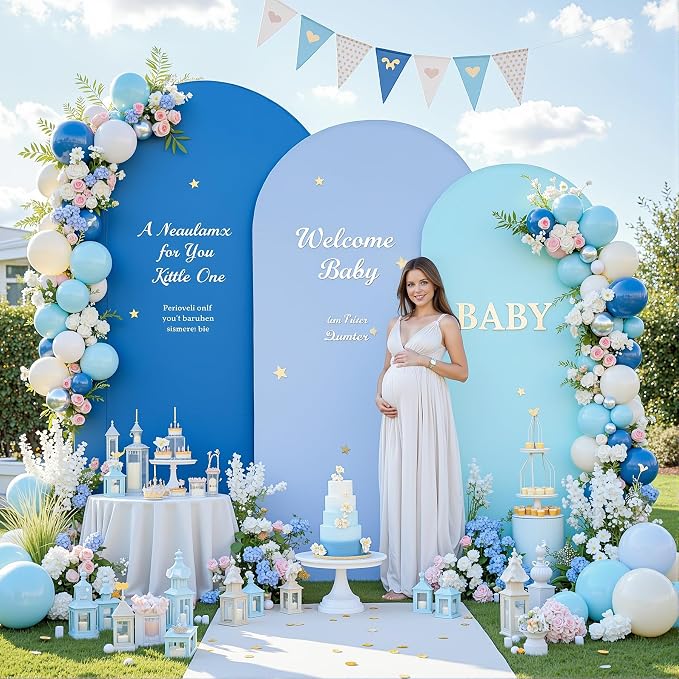 Set of 3 Arch Backdrop Covers(7.2ft, 6.6ft, 6ft) - Premium Stretchy Spandex Backdrop Arch Stand Cover for Baby Shower,Wedding,Party Decor Chiara Cover with Double-Sided Design(Blue)