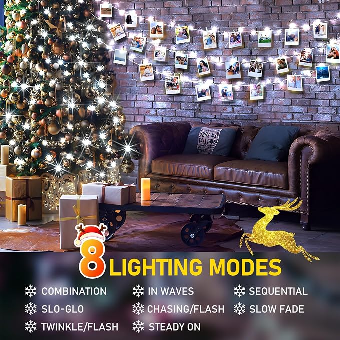 KNONEW 99ft 300 LED Christmas Lights Outdoor String Lights 8 Modes & Memory Fairy Light Plug in Waterproof LED String Lights for Xmas Yard Tree Wedding (Cool White)