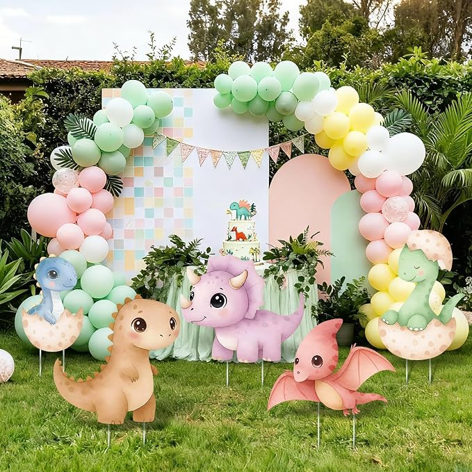 5Pcs Dinosaur Baby Shower Decorations, Large Baby Dinosaur Cardboard Cutout Standup, Dino Themed Birthday Party Signs for Photo Booth Props Backdrops Decor Cartoon Party Supplies
